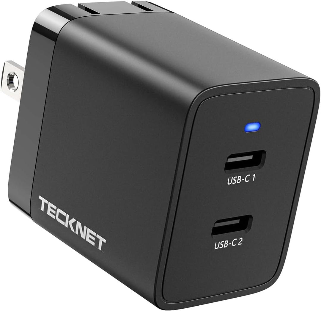 TECKNET USB C Foldable Dual GaN PD3.0 Fast Charger Compatible with iPhone 15 Pro Max/15 Plus/15 Pro/15/14/13/12, Samsung S23, iPad Pro, Pixel, Switch