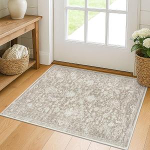 KILOCOCO Moroccan Small Area Rug 2x3 Entryway Rugs Printed Vintage Floral Washable Rug Non-Slip Kitchen Indoor Door Mat, Accent Throw Small Rugs for Laundry Room Bedroom Entrance, Beige