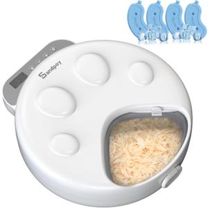 Automatic Cat Feeder Wet Food,Cordless Wet Pet Food Dispenser with 4 Ice Packs,4 Meals Per Day Fresh Food Refrigerated Container,Programmable Timed Battery Operated Auto Feeder for Kitten/Small Dog (White)