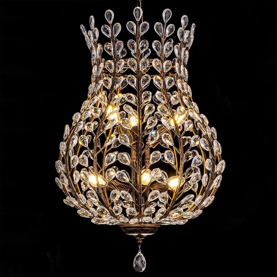 TOCHIC Vintage Crystal Chandelier, 6 Lights Farmhouse Antique Bronze Chandelier for Dining Room, 16.7" Hanging Ceiling Pendant Light Fixture for Foyer, Living Room, Bedroom, Hallway, Entryway