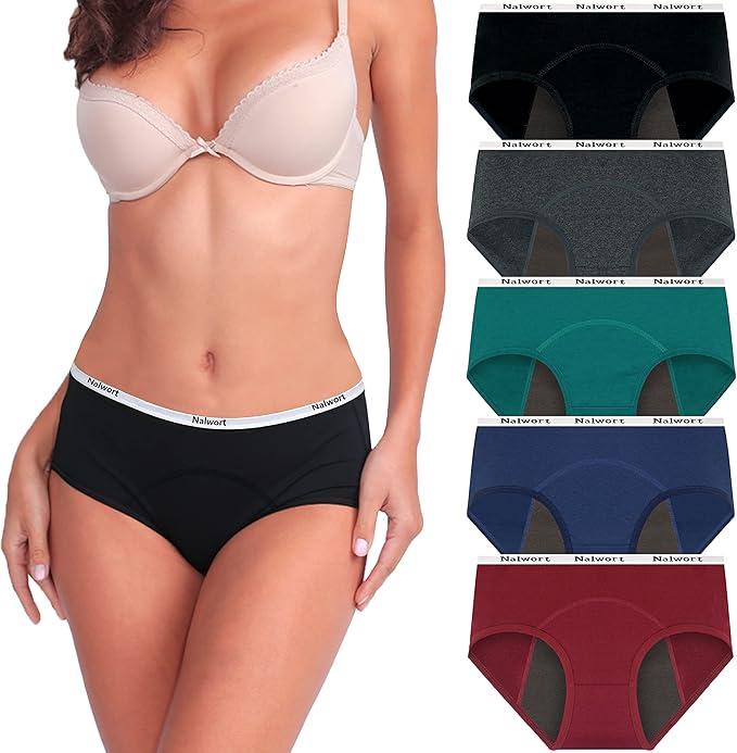 Nalwort Womens Period Underwear Menstrual Period Panties Cotton Leakproof Postpartum Protective Briefs 5 pack