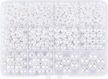  Pearl Bead Kit 1934pcs 3/4/6/8mm Round Pearl Beads White Pink Craft Pearls with 150pcs 3 Styles Metallic Spacer Beads for Earrings Bracelets Necklaces Jewelry DIY Crafts Making