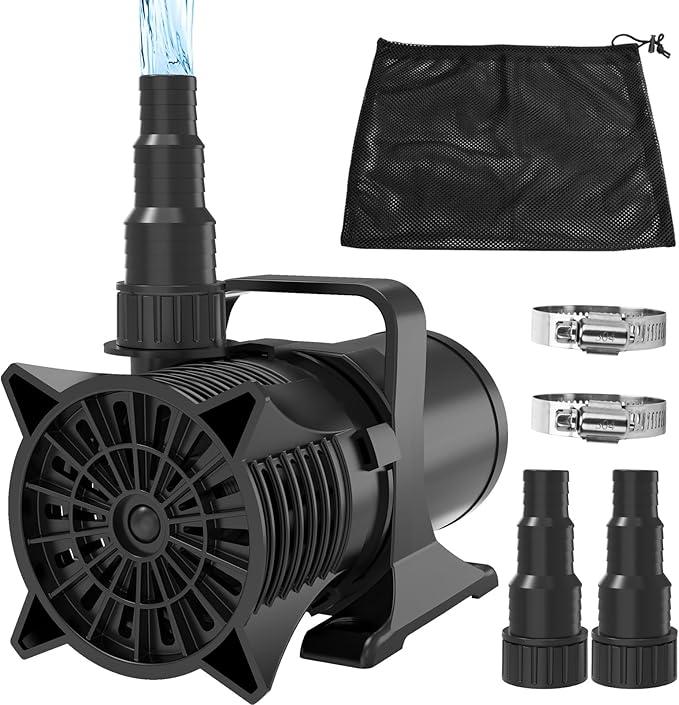 AquaMiracle 1800GPH Submersible Water Pump UL Certified Pond Pump with 20FT Cord, Adapters & Filter Bag, 100W Water Fountain Pump for Pond, Fountain, Waterfall, Fish Tank, Hydroponics