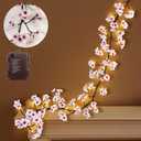 Uieke Lighted Cherry Blossom Garland with Timer 48 LED Fairy Lights 6FT for Mantle, Artificial Flower Vines with Lights 8 Modes Battery Operated Home Fireplace Wedding Party Room Decor