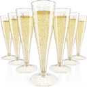 JOLLY CHEF 100 Pack Plastic Champagne Flutes Disposable 4.5 oz Gold Glitter Plastic Champagne Glasses for Wedding, Thanksgiving Day, Christmas