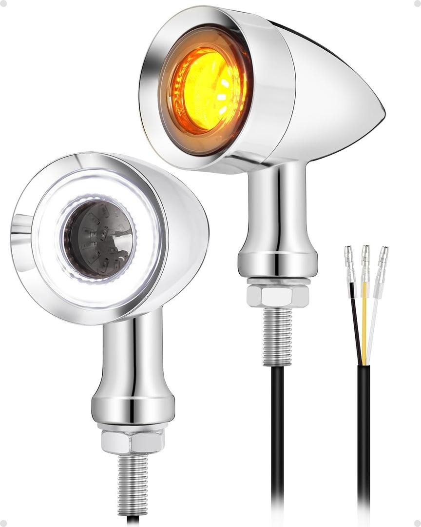 Benlari Motorcycle Bullet 48 LEDs Front Turn Signal Light SMD Blinker Indicator Fit for Honda Yamaha Suzuki Kawasaki Harley Sportster(Chorme/White and Amber Light)