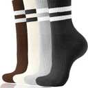 5 x AugRing Women's Striped Cotton Crew Socks Cozy Casual Athletic Quarter Socks for Running & Gym Size 5-11