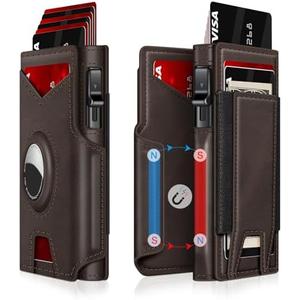 Iitrrs Airtag Wallet for Men, Minimalist Slim Mens Wallet Smart Pop Up Credit Card Holder for 9-13 Cards, RFID Blocking Wallet with ID Window & Cash Slot, Compact Bifold Metal Aluminum Card Case