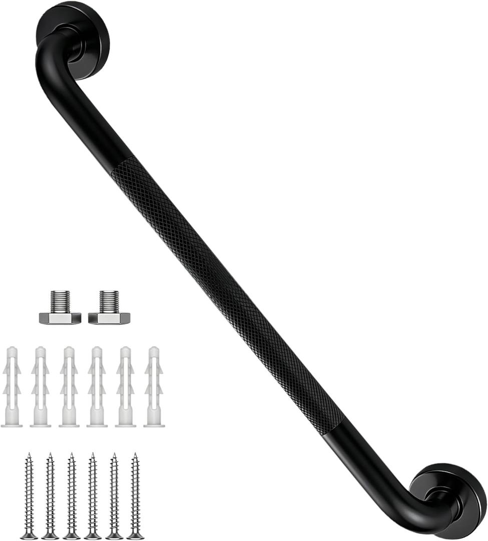 24 Inch Shower Grab Bars,1.25" Dia Knurled Black Bathroom Safety Bar