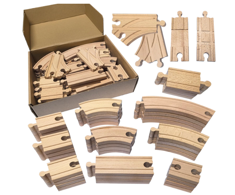 MUYUTOY Wooden Train Track 44Pcs, Wood Train Tracks Expansion Accessories Expansion Pack fits Melissa and Doug, Brio, Thomas, Montessori Toys, Birthday Gift for Boys Girls Toddler Kids