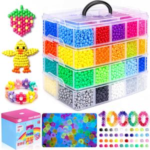 Redtwo 10000 Pcs Pony Beads for Bracelet Making Kit, 40 Colors Kandi Beads for Bracelets Jewelry Making, 6x9mm Hair Bead for Braids Key Chains DIY Crafts Gifts for Tween Girls