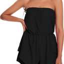 Women Rompers for Summer Dressy Strapless Romper Ruffle Shorts Jumpsuit Trendy Vacation Beach Outfits 2025 (Medium, Black)