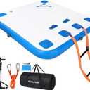 Inflatable Floating Dock, Swim Platform Floating Island Raft, Large Air Mat Inflatable Water Pad with None-Slip Surface for Lake Pool Beach Ocean (White+Blue)
