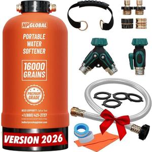 RV Water Softener Portable - 16,000 Grain, 3/4" GHT Fittings, Convenient Water Softener for RVs, Trailers, Boats, Mobile Car Washing, Pressure Washing (Orange)