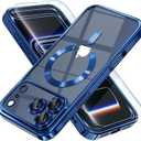 Misea Magnetic for iPhone 17 Pro Case Compatible with MagSafe [Never Yellowing] [Military Grade Drop Protection] Full Camera Lens Protector Plating Soft Clear Phone Case for Women, Deep Blue