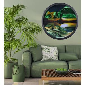 Oneshow Moving Sand Art Wall Art 3D Deep Sea Sandscape 360 Rotation Circular Sand Art Liquid Motion Wall Decor Relaxing Mood for Home Office Glass Craft Gifts for Adults (Green-17.3 in)