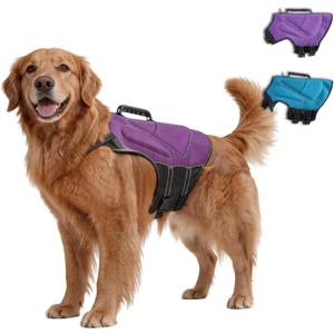 Slim Lightweight Dog Life Jacket, Neoprene Compact Dog Life Vest with High Buoyancy, Lift Handle & Double Safety Buckles, Waterproof Ergonomic Fit for Pool Boating Water Activities, Purple, Large