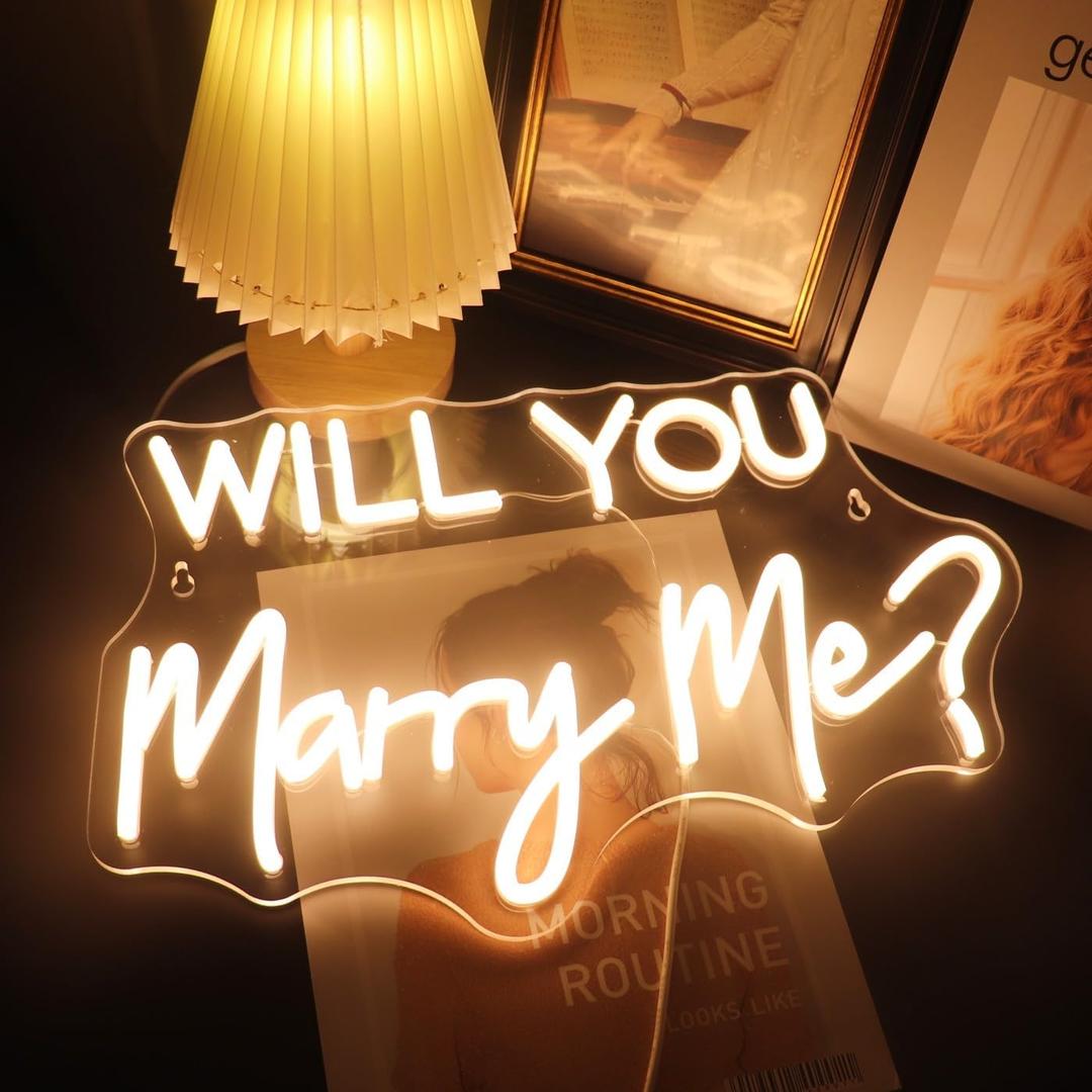 QiaoFei Led Will You Marry Me Neon Sign Word/Letters USB with Dimmer Switch Neon Lights for Room Decor Wedding Engagement Wall Hanging Decoration (Warm white)