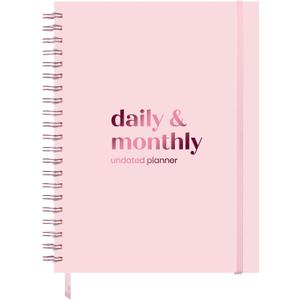 Undated Daily Planner | 2026 Calendar | Large Daily and Monthly Planner with Hourly Schedule, 8.5" x 11" | 6 Month, Full Page a Day, To do List, Time Blocking, Pink Aesthetic Hardcover Spiral Notebook