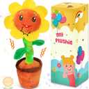 Easfan Singing Dancing Sunflower Talking Toy Electric Musical Plush Repeat What You Say Funny Speaking Interactive Toy Birthday for Kids, 14"