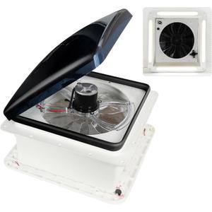 RV Roof Vent Fan with LED Light, 12V DC 14" Super Quiet Reliable Manual RV Roof Fan, 3-Speed, Reversible, 14in