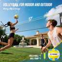 Volleyball Badminton Pickleball 3-in-1 Combo Net Set for Backyards, 5.1-7.4ft Adjustable Height Freestanding Indoor Sports Nets, Portable 17ft Outdoor Net with Carry Bag, Rackets and Balls