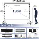 Projector Screen with Stand, Wootfairy 150 inch Portable and Foldable Projection Screen 4K HD 16:9 Rear Front Wrinkle-Free Movie Screen with Carry Bag for Indoor Outdoor Home Theater Backyard Cinema