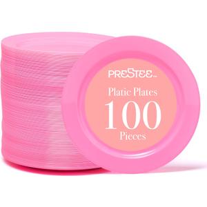 Prestee Pink Plastic Plates 6.25" 100 Pack Disposable Party Plates for Wedding, Events, Parties Elegant Pink Plastic Plates for Party, Fancy Disposable Dinnerware for Desserts, Salad