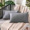 MIULEE Pack of 2 Decorative Outdoor Solid Waterproof Throw Pillow Covers Faux Linen Garden Farmhouse Cushion Cases for Patio Tent Balcony Couch Sofa 20x12 Inch Beige