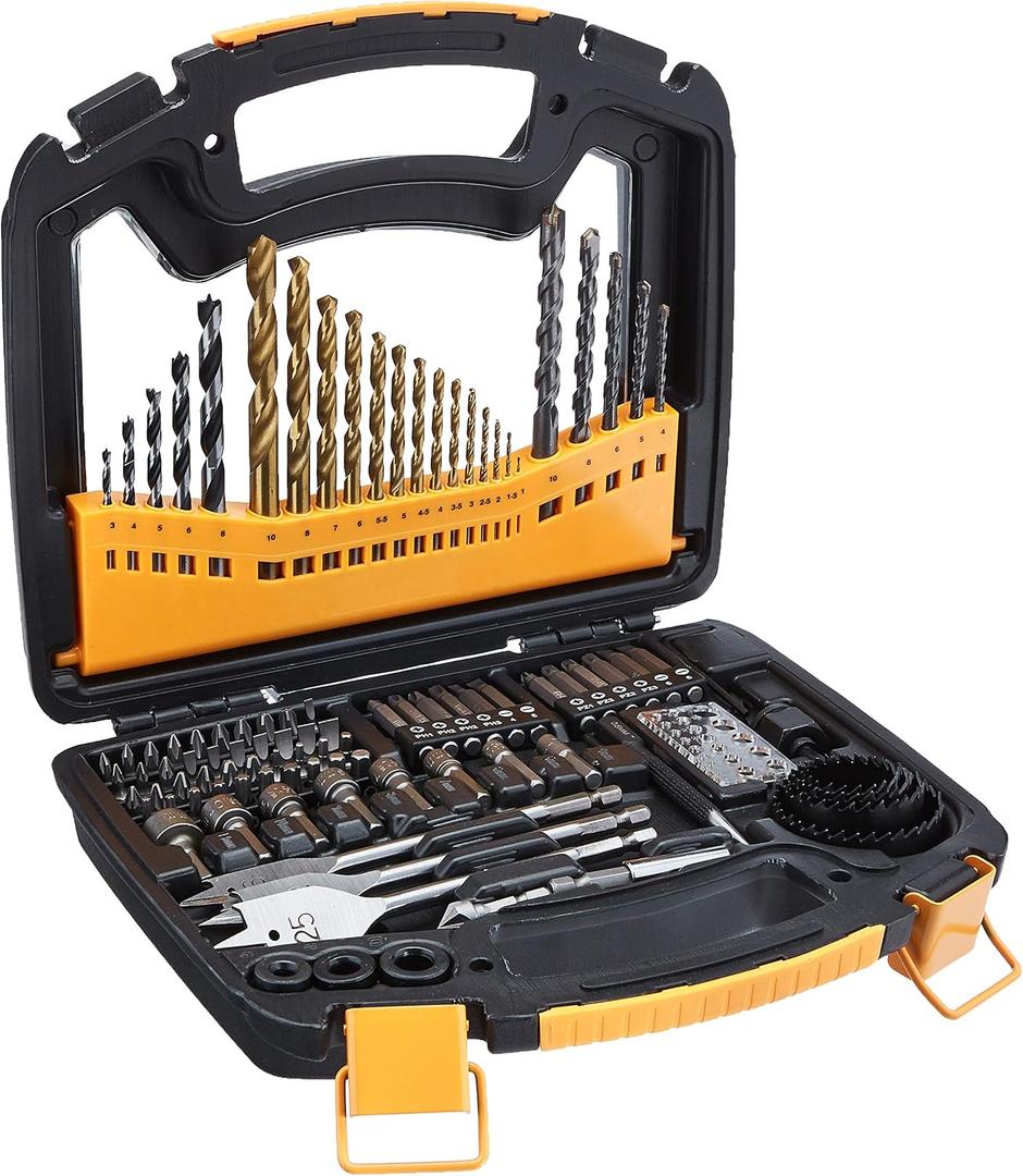 Amazon Basics Drill & Driver Multi Bit Set, Alloy Steel Drill Bits for Metal, Wood, Plastic, Masonry, with Storage Case, 100-Piece