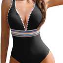 AI'MAGE One Piece Swimsuit Women Tummy Control Slimming Modest Bathing Suits Color Block Adjustable Straps Swim Suits 2025 (Small, Black)