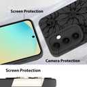 MZELQ for Samsung Galaxy S24 Fe Case, Silicone Black Floral Flowers Sunflowers Cute Pattern, Camera Protection Soft Slim Phone Case for Girls Women -Black