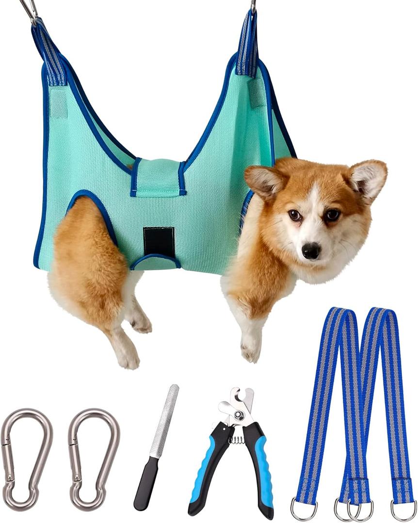 Dog Grooming Hammock,Medium - Large Hanging Harness Holder for Nail Clipping,Nail Trimming Hammock for Pet,Grooming Sling Hanger Restraint for Claw Care (Large 42 LB Max/Turquoise)