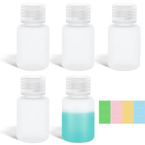 ASEVAT 30ml/1 oz Narrow Mouth Round Chemical Container, Plastic Leak Proof HDPE bottle, Lab Reagent Bottles, Water Sample Bottles (5 Pcs) (Translucence)