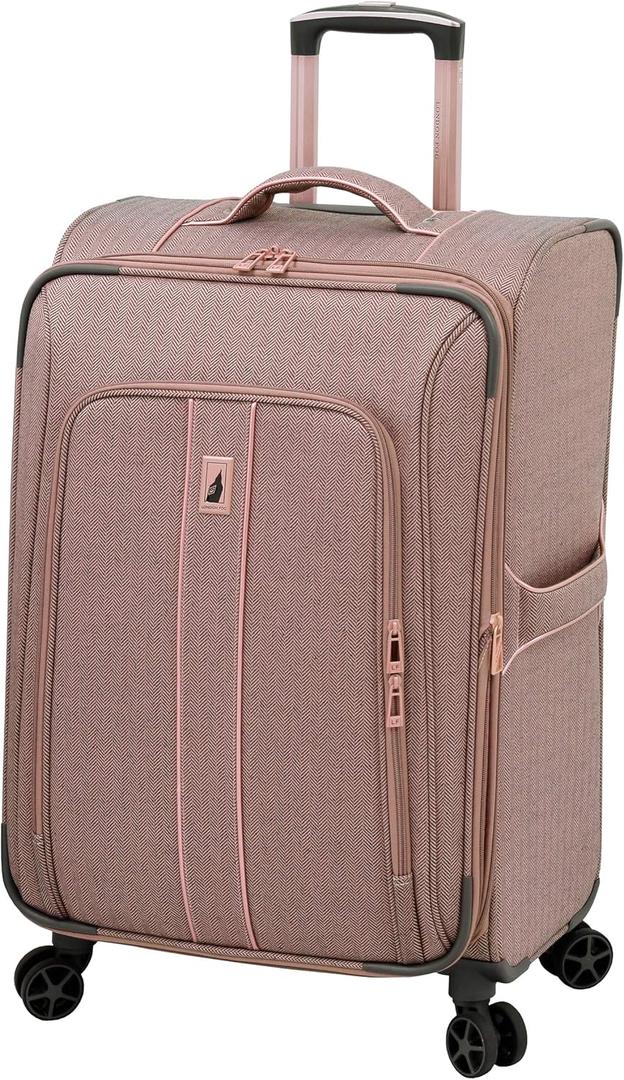 LONDON FOG Newcastle Softside Expandable Spinner Luggage, Rose Charcoal Herringbone, Checked-Medium 24-Inch