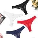 Avidlove Womens Underwear Sexy Bikini Panties Lace Thongs Low Waist Cheeky Lingerie Panties (Medium, 4packs:black/White/Red/Navy Blue)