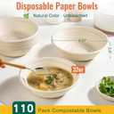Dynta 110 Pack 32oz Paper Bowls, Large Compostable Disposable Bowls for Salads, Soups & Dog Feeding | Microwave & Freezer Safe(Natural Brown)