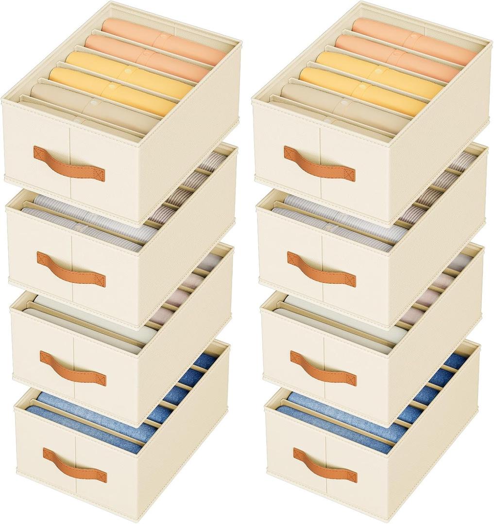 DIMJ Wardrobe Clothes Organizer - Foldable Closet Drawer Organizer Dividers for Jeans, Pants, Sweater, T Shirt, Storage Bins with Handles for Shelf