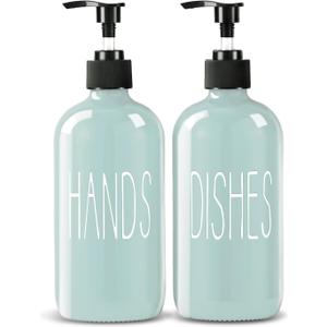 Glass Soap Dispenser Set 2 Pack,16 Oz Dish Soap Dispenser for Kitchen Sink,Green Kitchen Accessories and Kitchen Decor,Green Decorations and Kitchen Utensils for Kitchen