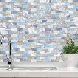 VAOVI Peel and Stick Backsplash Tile for Kitchen Subway Self Adhesive Bathroom Wall Stickers (10sheets,Blue Gray)