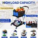 Multifunctional Folding Cart with Wheels,Two Layers Collapsible Utility Cart for Groceries,Office,Warehouse,Supermarket, Double Layer Foldable Shopping Cart(Blue),Collapsible Handcart Heavy Duty
