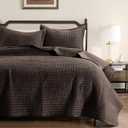 WDCOZY Velvet King Size Quilt Set - Chocolate Striped Soft Lightweight Bedspread, Dark Brown Neutral Ribbed Farmhouse Country Rustic Coverlet, Coffee Modern Bedding Warm Thin Comforter, 3 Pieces (King (104"x90"))