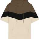 Mens Short Sleeve Hoodie Soft Cotton Color Block T-Shirt Pullover Big Pocket Half Sleeve Summer Sweatshirt XXL