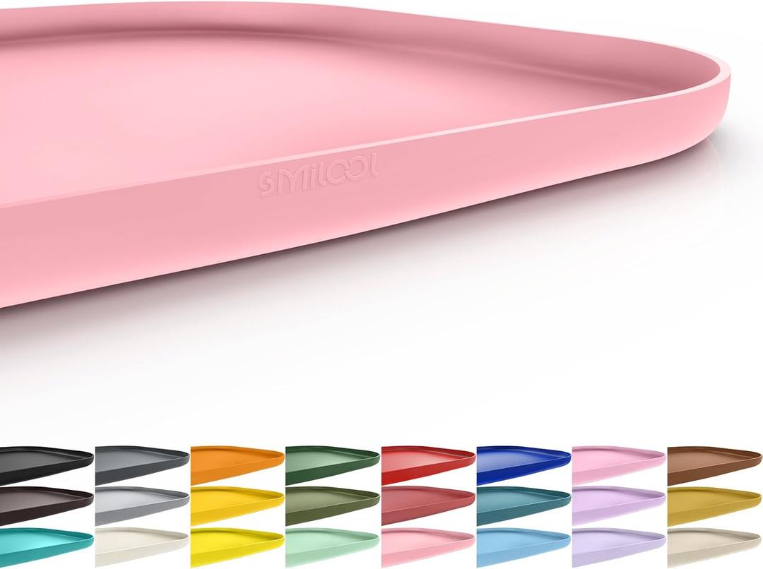 SMILOOL Silicone Pet Food Mat with Raised Edge for Food and Water Bowl, Dog Feeding Mats, Cat Food Trays for Floor Waterproof, Rubber Tray for Dogs and Cats, 24 x 16 x 0.8 Sakura Pink