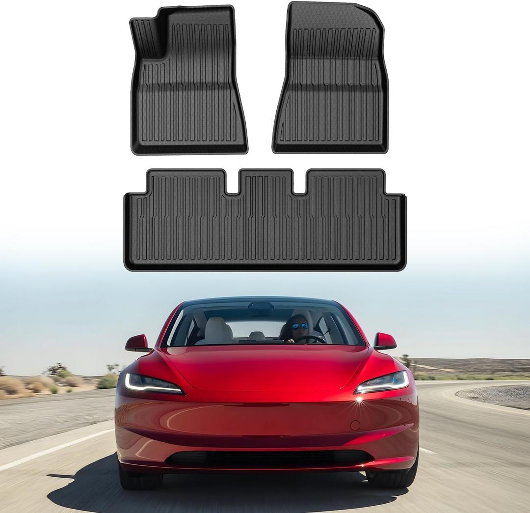 Mixsuper Model 3 Floor mats-Floor mat for Tesla Model 3 Highland 2024 2025 2026, All Weather TPE Rubber Floor Liners Protection for Model 3 Accessories, 2 Row Anti-Slip Car Mats, Black