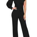 DeftSharp Women's Casual One-Shoulder Sleeve Crew Neck Slanted Shoulder Back Zip Belt Long Jumpsuit, Black, Small