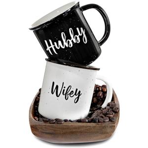 MAINEVENT Wifey Hubby Mugs Set of 2 Coffee Mug 11 Ounce, Husband Wife Gift, His Hers Coffee Cup