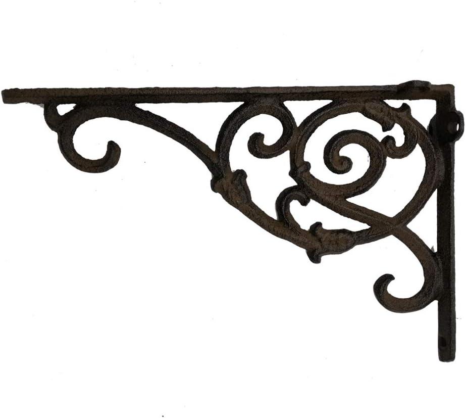 omfy Hour 9.5" Decorative Cast Iron Plant Wall Hanger, Heavy Duty Wall Mount Bracket for Hanging Baskets, Bird Feeders, Lanterns and Wind Chimes, Vintage Scroll Design, Black, 1 Piece