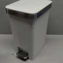 Small Bathroom Trash Can with Lid Soft Close, 10 Liter/ 2.6 Gallon Slim Garbage Can-Metal Step and Press top Lid, Mini Modern Waste Basket for Toilet, Office, Bedroom, Dorm, Grayish-White