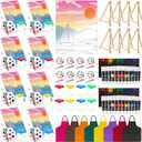 Cholemy 8 Set Paint and Sip Kit for Adults 8'' x 10'' Pre Drawn Canvas with Wooden Easels Acrylic Paint Brushes Wash Cup Palette Apron for Painting DIY Date Night Party Supplies(Landscape)
